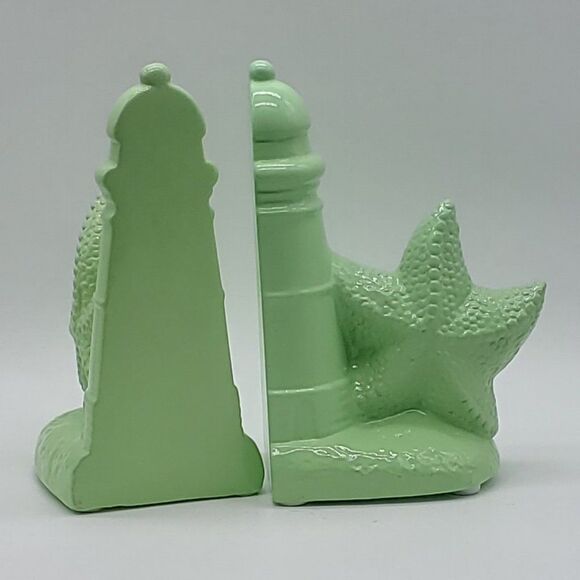 D.O.T. Furniture Lime Green Ceramic Lighthouse Starfish Set of 2 Bookends - Picture 10 of 16